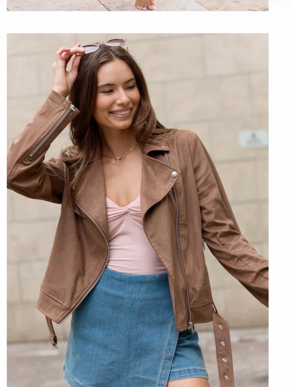 Pink Lily Elodie Brown Suede Moto Jacket